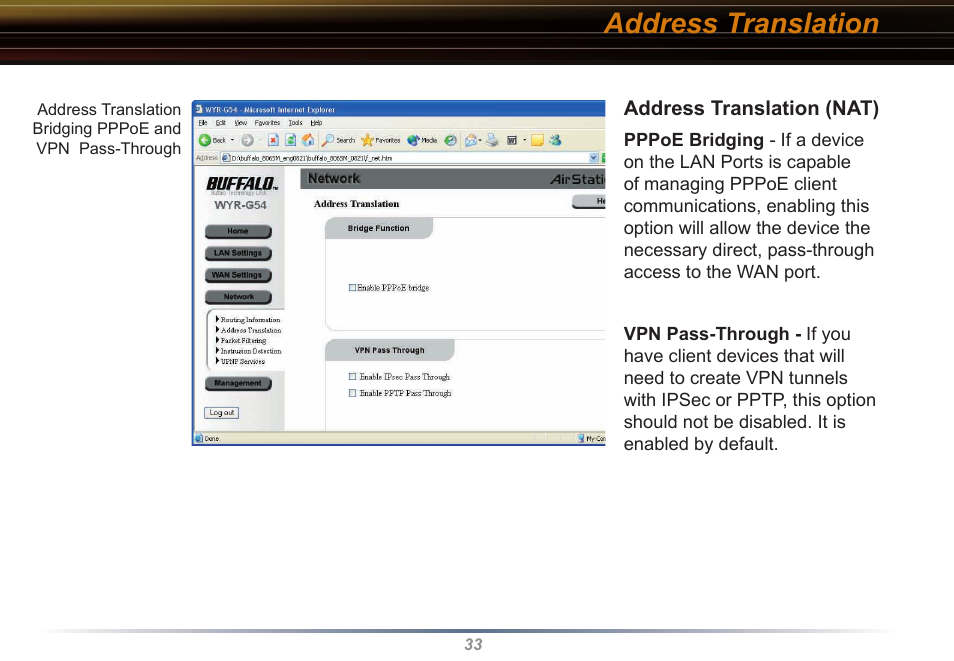 Address translation | Buffalo Technology WYR-G54 User Manual | Page 33 / 65