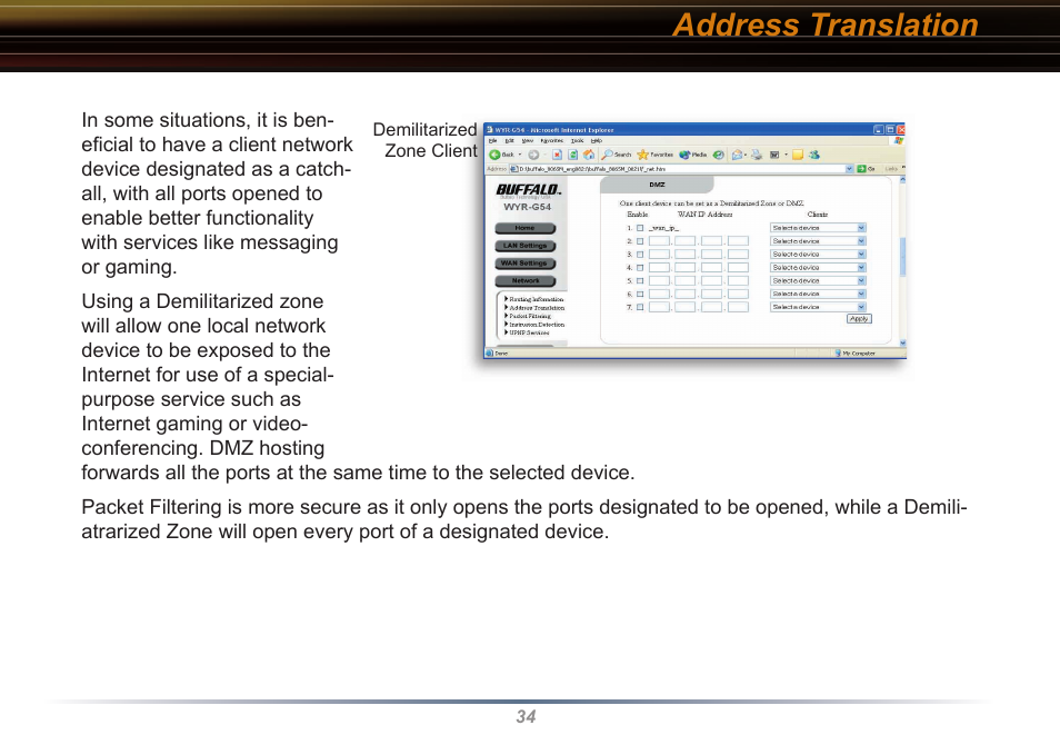 Address translation | Buffalo Technology WYR-G54 User Manual | Page 34 / 65
