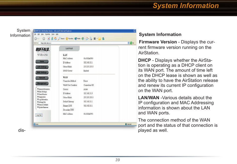 System information | Buffalo Technology WYR-G54 User Manual | Page 39 / 65