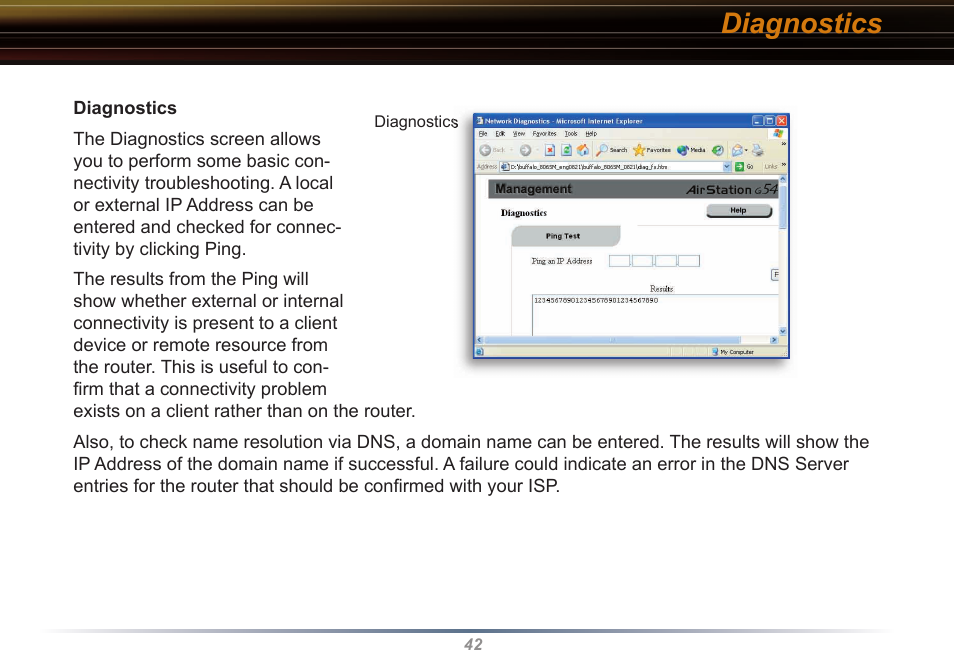 Diagnostics | Buffalo Technology WYR-G54 User Manual | Page 42 / 65