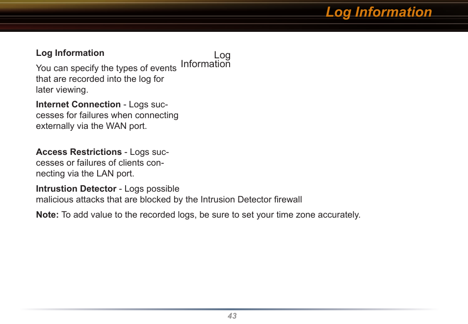 Log information | Buffalo Technology WYR-G54 User Manual | Page 43 / 65