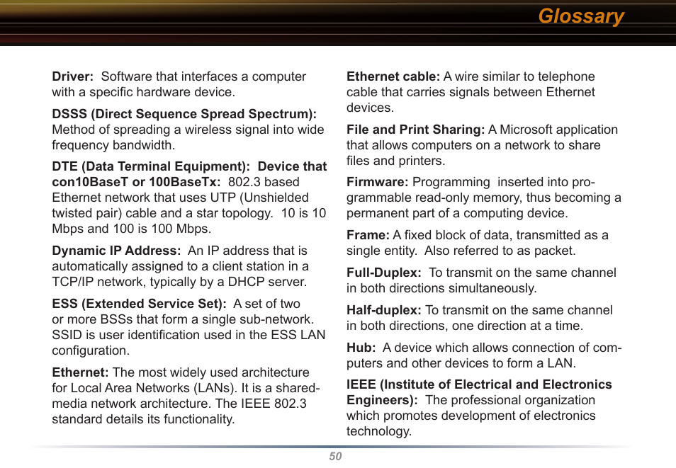 Glossary | Buffalo Technology WYR-G54 User Manual | Page 50 / 65