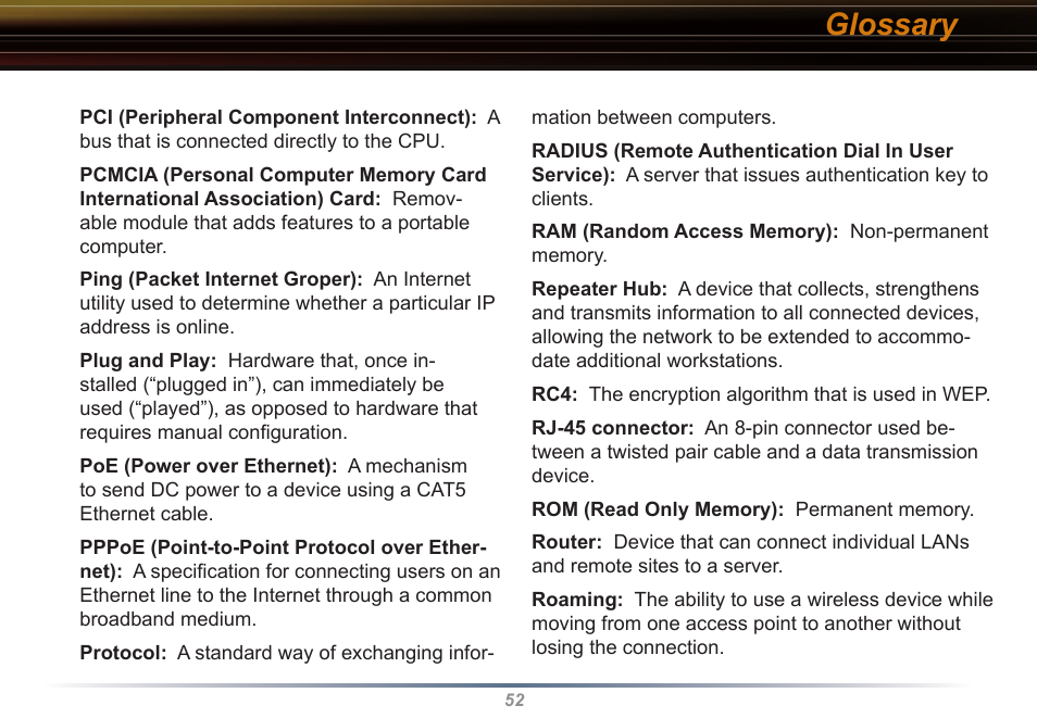 Glossary | Buffalo Technology WYR-G54 User Manual | Page 52 / 65