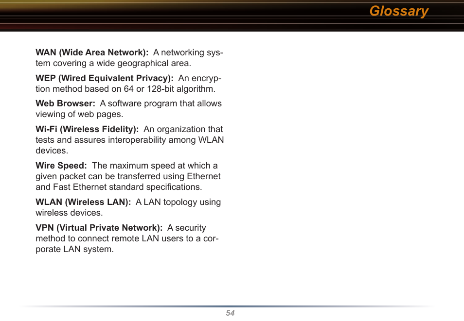 Glossary | Buffalo Technology WYR-G54 User Manual | Page 54 / 65