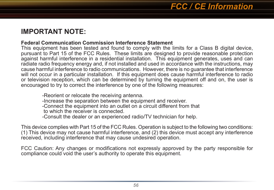 Fcc / ce information | Buffalo Technology WYR-G54 User Manual | Page 56 / 65