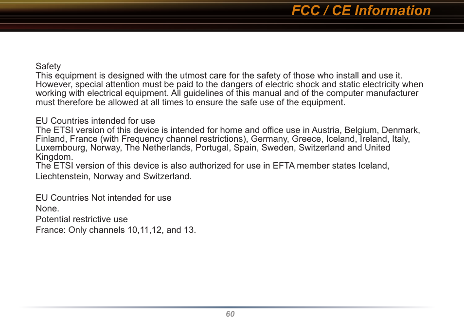 Fcc / ce information | Buffalo Technology WYR-G54 User Manual | Page 60 / 65