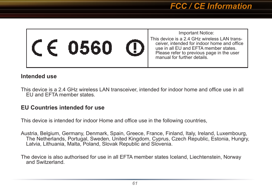 Fcc / ce information | Buffalo Technology WYR-G54 User Manual | Page 61 / 65