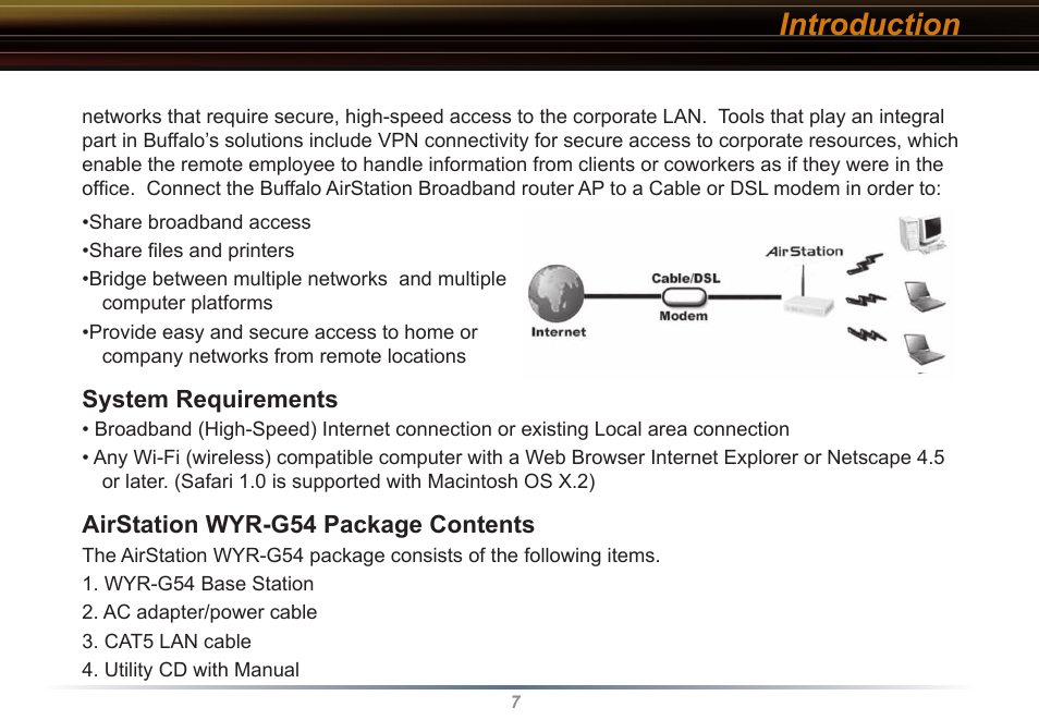 Introduction | Buffalo Technology WYR-G54 User Manual | Page 7 / 65
