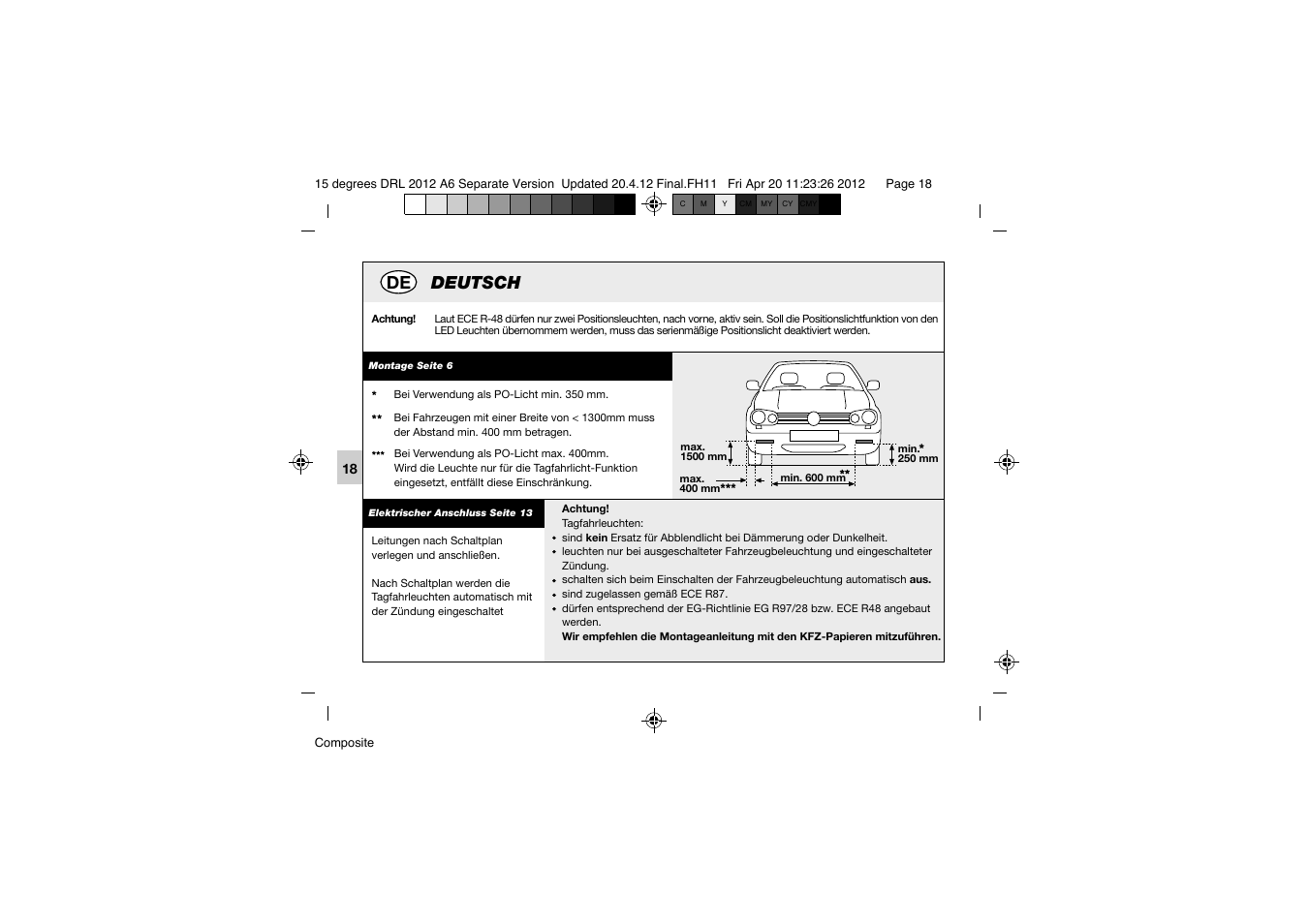 De deutsch | Hella 15° DRL User Manual | Page 18 / 28