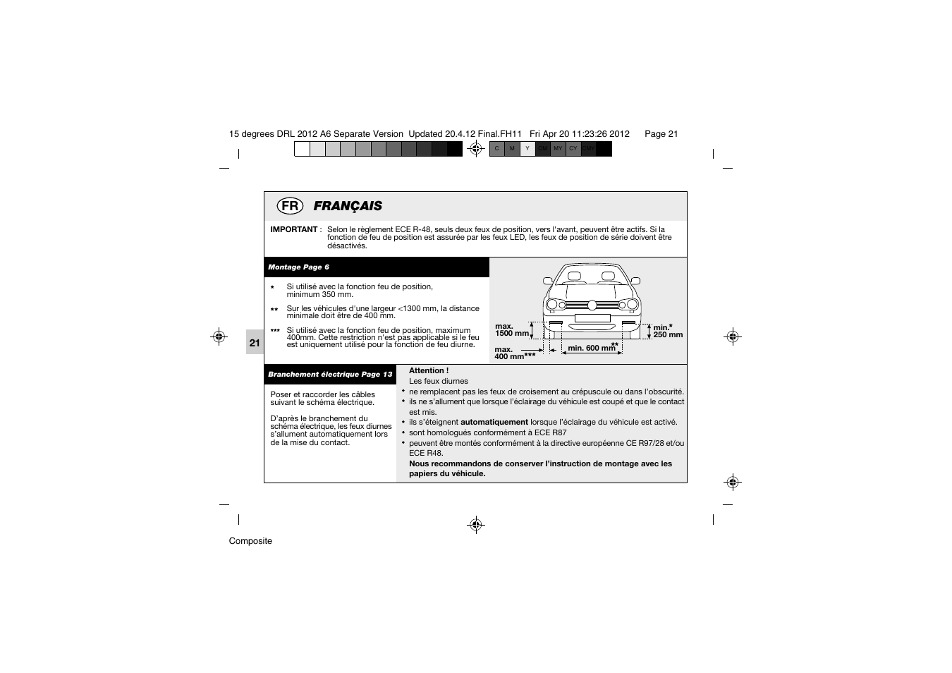 Français | Hella 15° DRL User Manual | Page 21 / 28