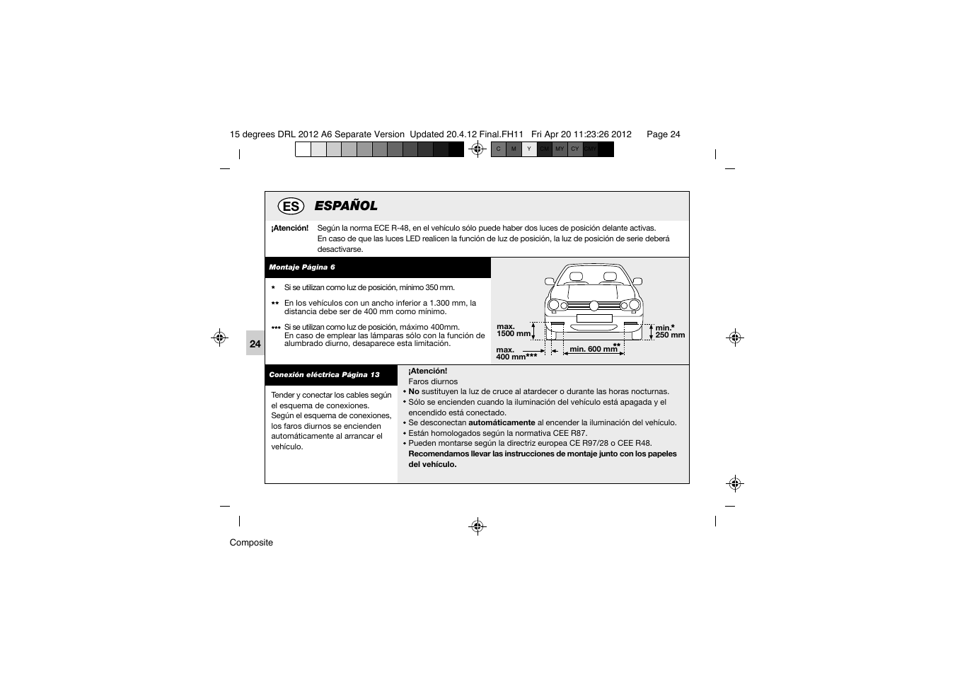 Español | Hella 15° DRL User Manual | Page 24 / 28