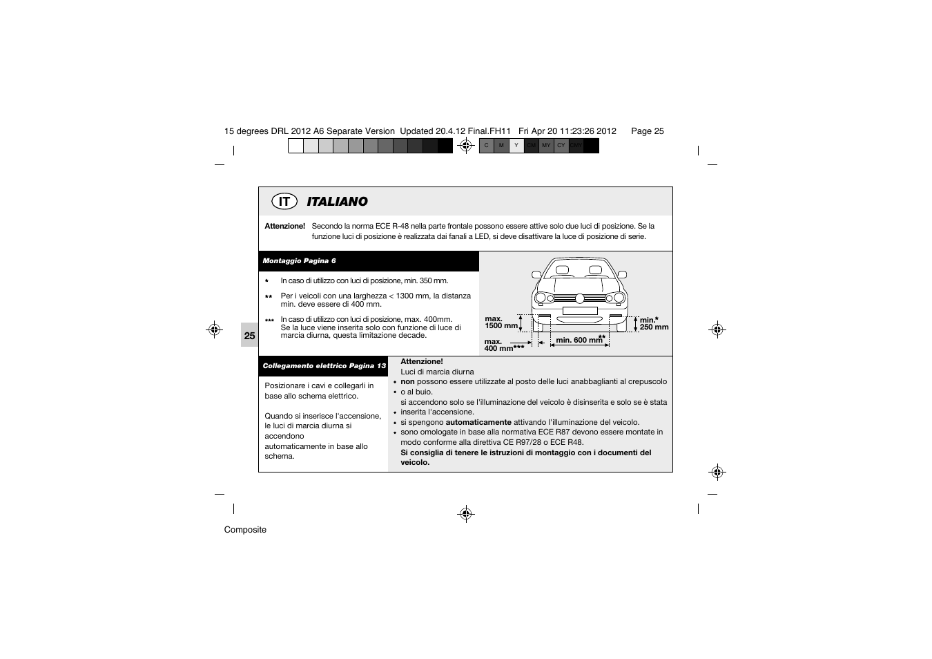 Italiano | Hella 15° DRL User Manual | Page 25 / 28