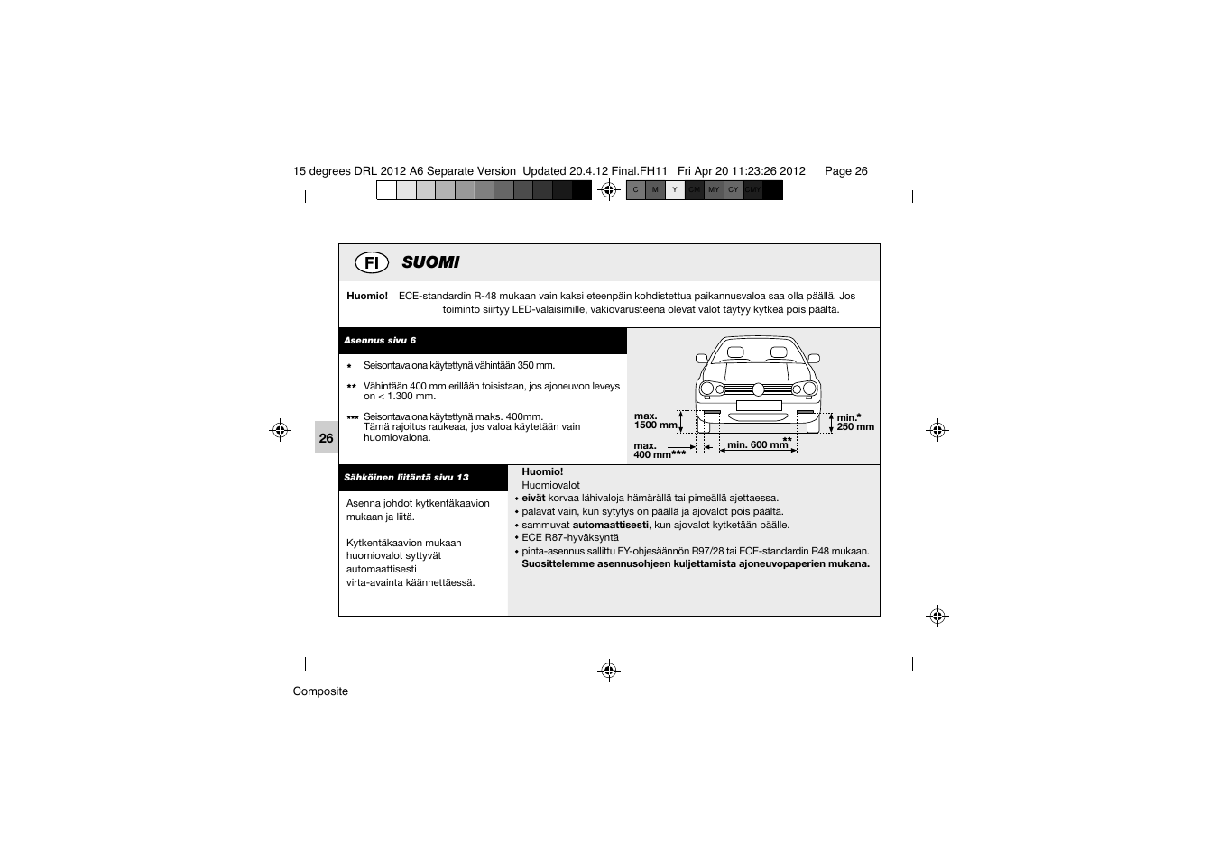 Suomi | Hella 15° DRL User Manual | Page 26 / 28