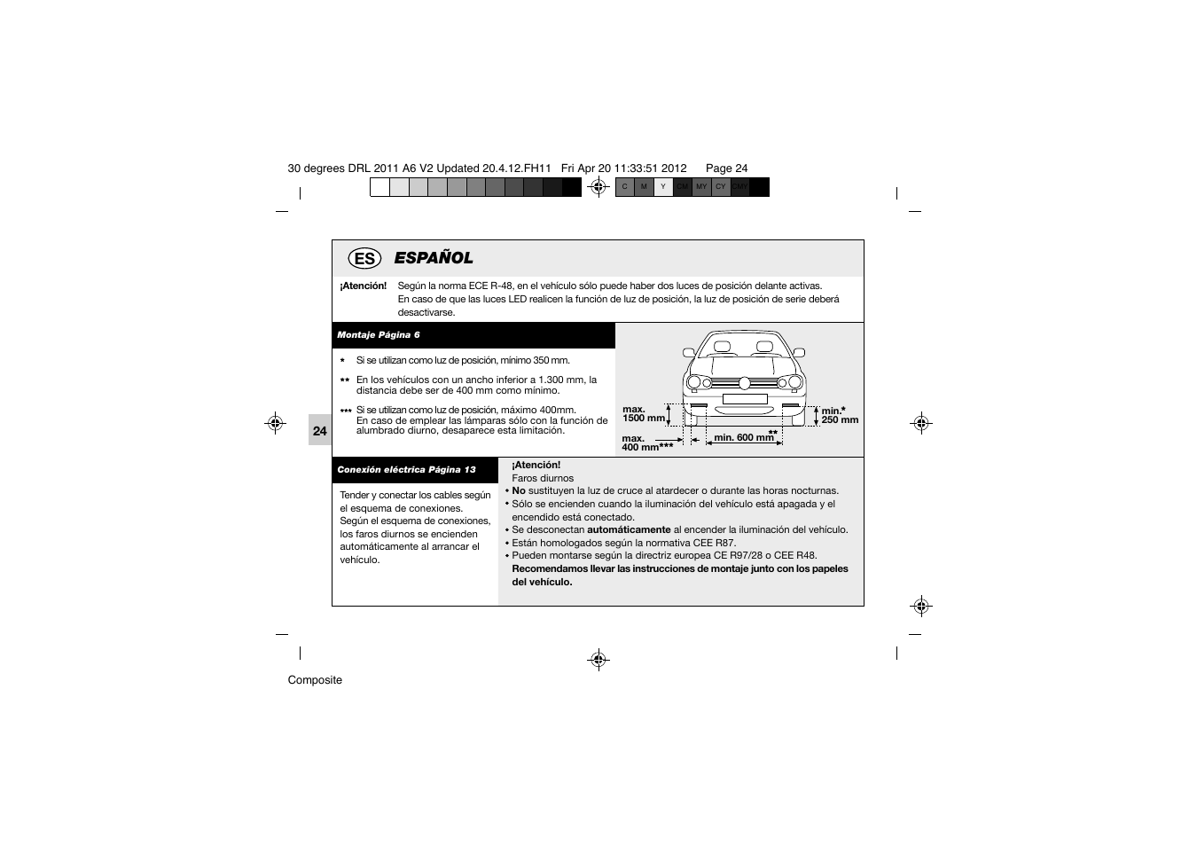 Español | Hella 30° DRL User Manual | Page 24 / 28