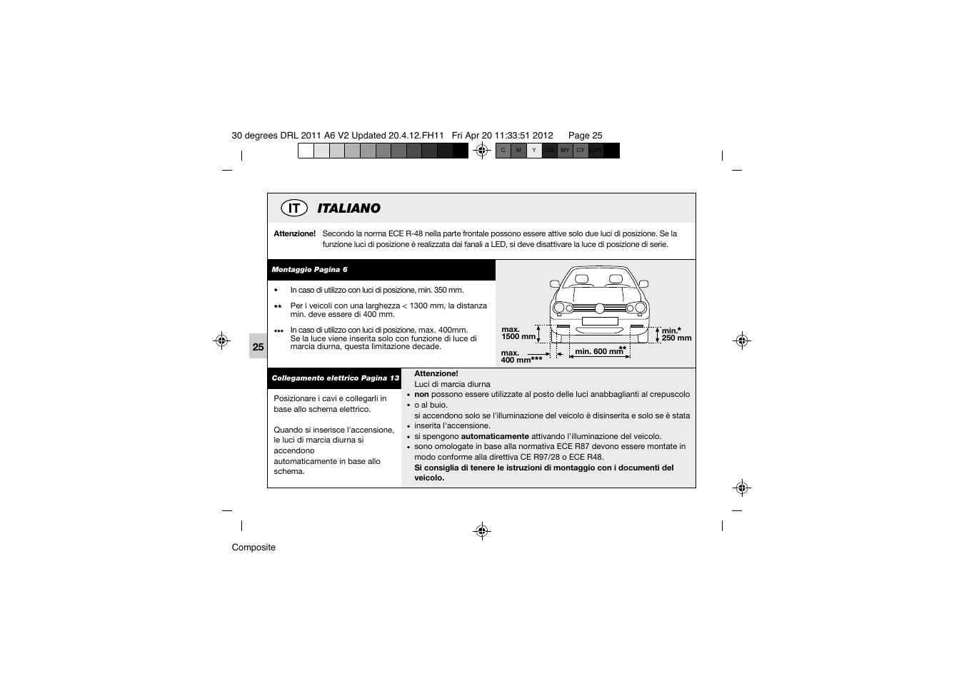 Italiano | Hella 30° DRL User Manual | Page 25 / 28