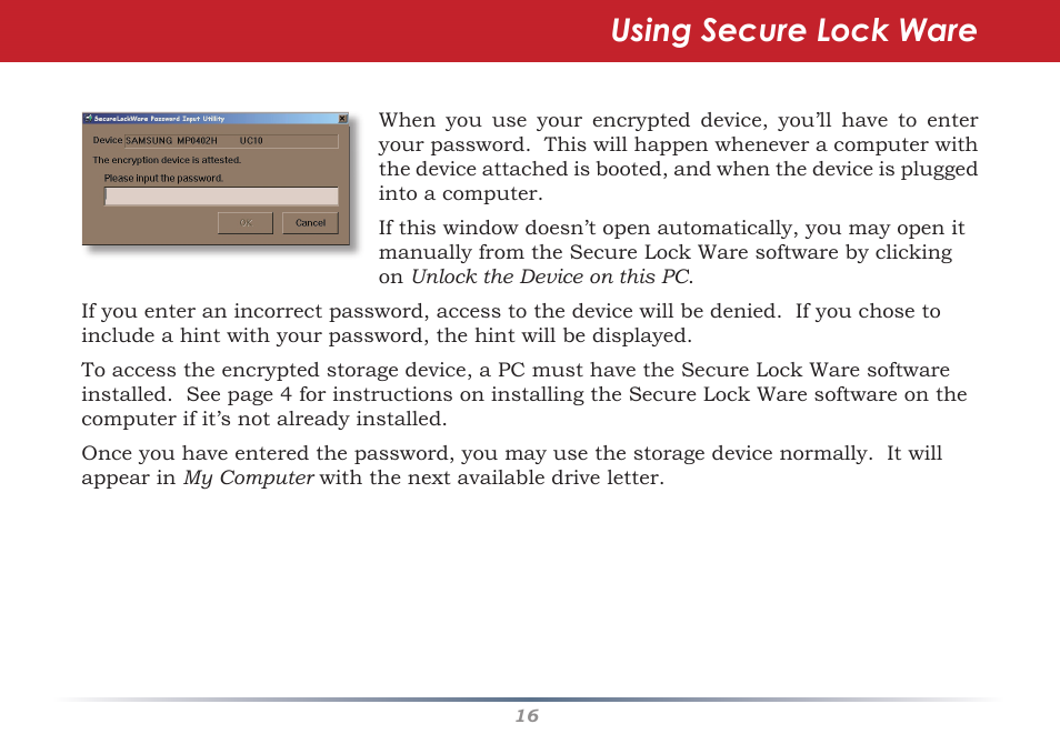 Using secure lock ware | Buffalo Technology Secure Lock Ware User Manual | Page 16 / 26