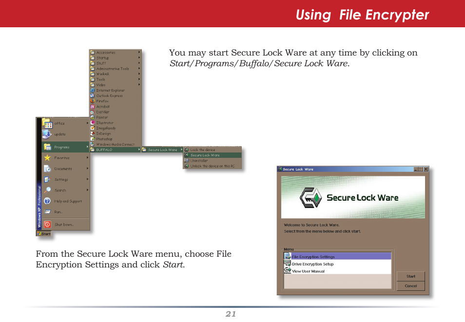 Using file encrypter | Buffalo Technology Secure Lock Ware User Manual | Page 21 / 26