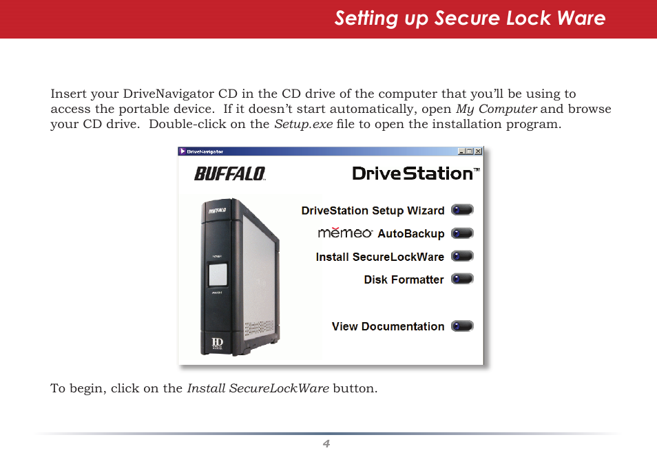 Setting up secure lock ware | Buffalo Technology Secure Lock Ware User Manual | Page 4 / 26