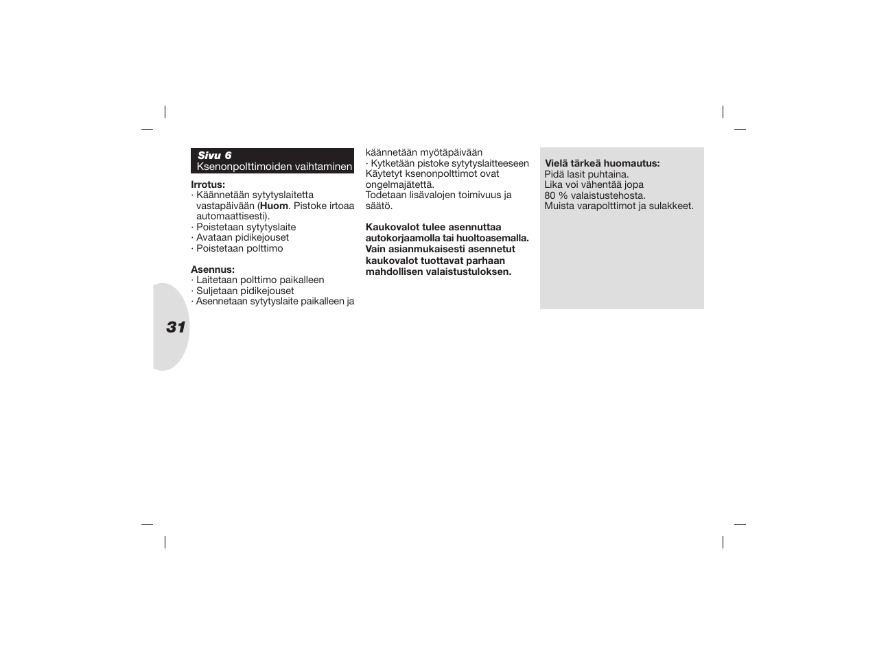 Hella Jumbo 320 Xenon User Manual | Page 31 / 32