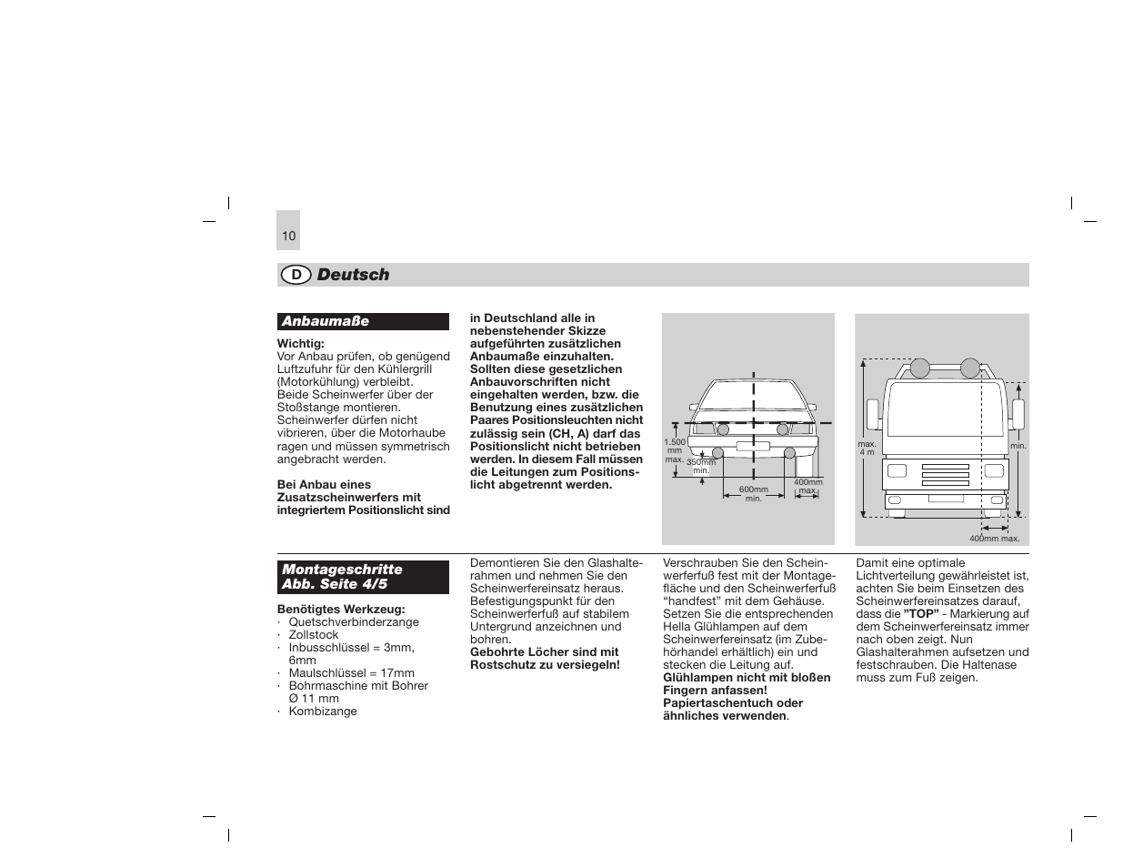 Deutsch | Hella Rallye 4000 Compact Fog User Manual | Page 10 / 26