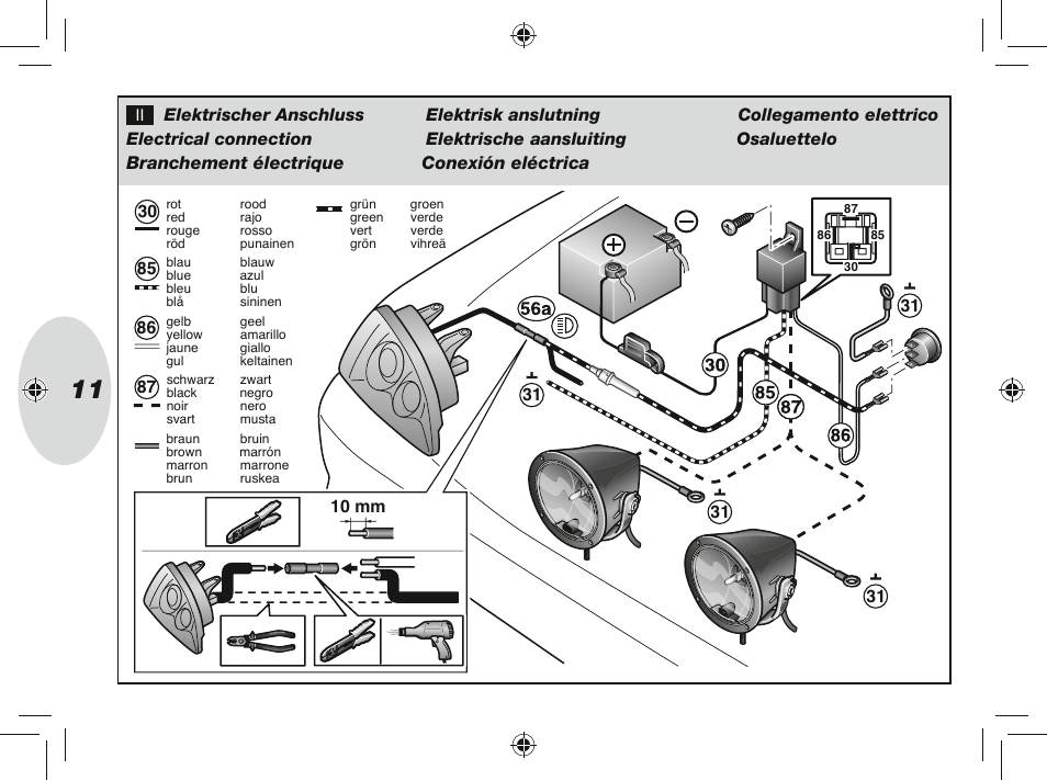 Branchement électrique, Conexión eléctrica | Hella Rallye 4000X Halogen User Manual | Page 11 / 30