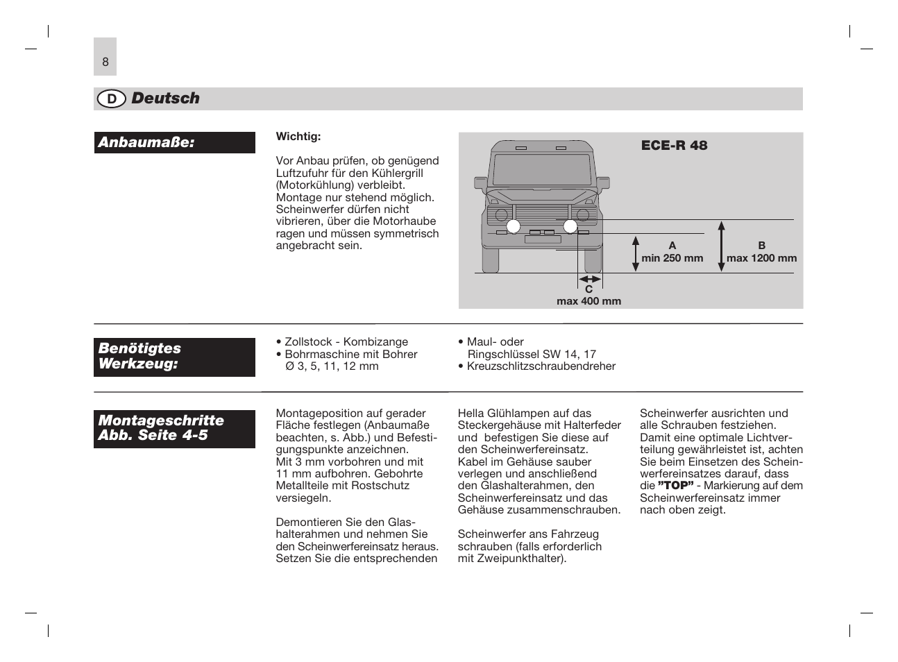 Deutsch | Hella Rallye 3000 Compact Fog User Manual | Page 8 / 24