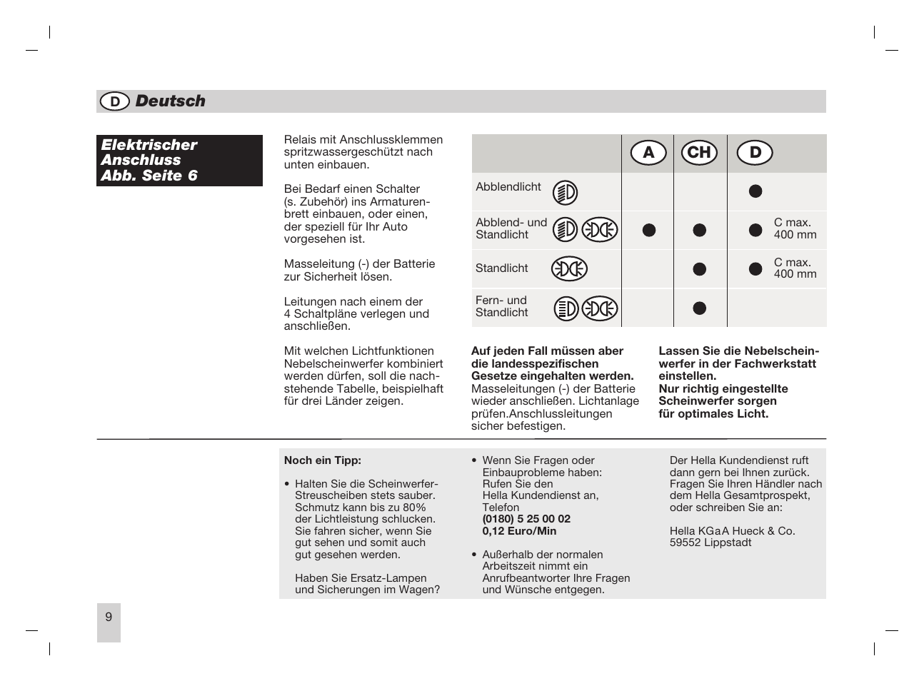 Deutsch | Hella Rallye 3000 Compact Fog User Manual | Page 9 / 24