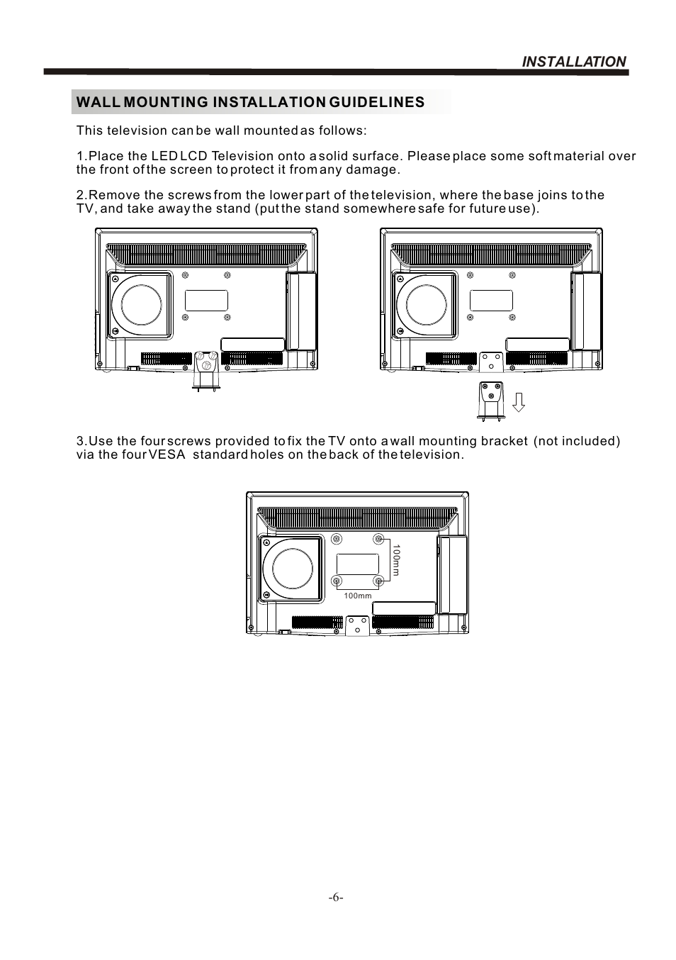 Т³гж 7, Wall mounting installation guidelines, Installation | BUSH LED LCD TV/DVD COMBO IDLED2202DVD User Manual | Page 7 / 30