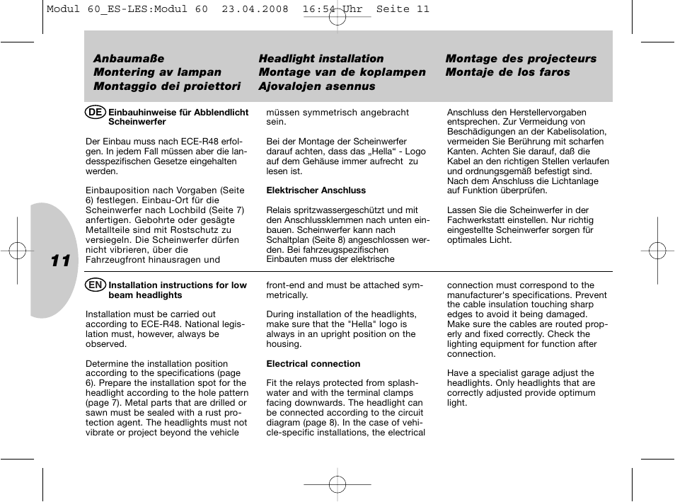 Hella 60mm Module Low Beam User Manual | Page 11 / 15