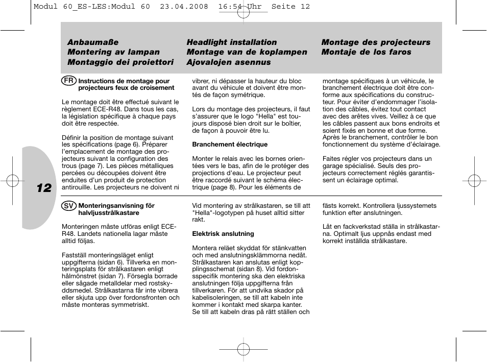 Hella 60mm Module Low Beam User Manual | Page 12 / 15