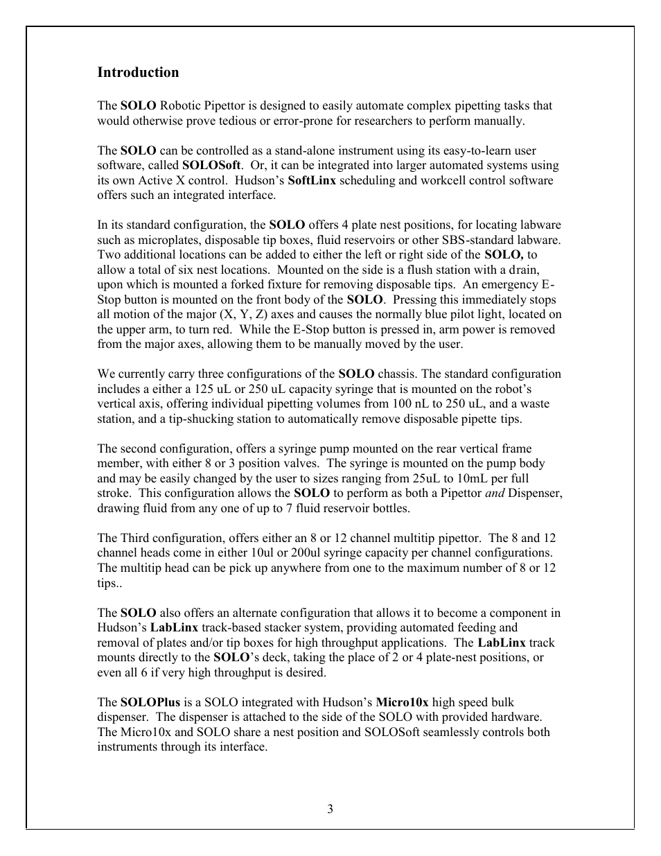 Hudson Robotics SOLO User Manual | Page 3 / 54