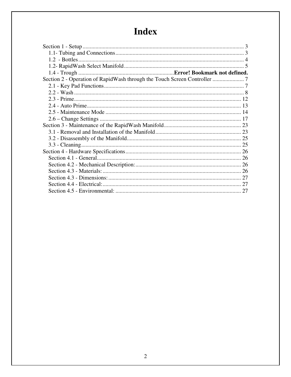 Index | Hudson Robotics RapidWash User Manual | Page 2 / 27