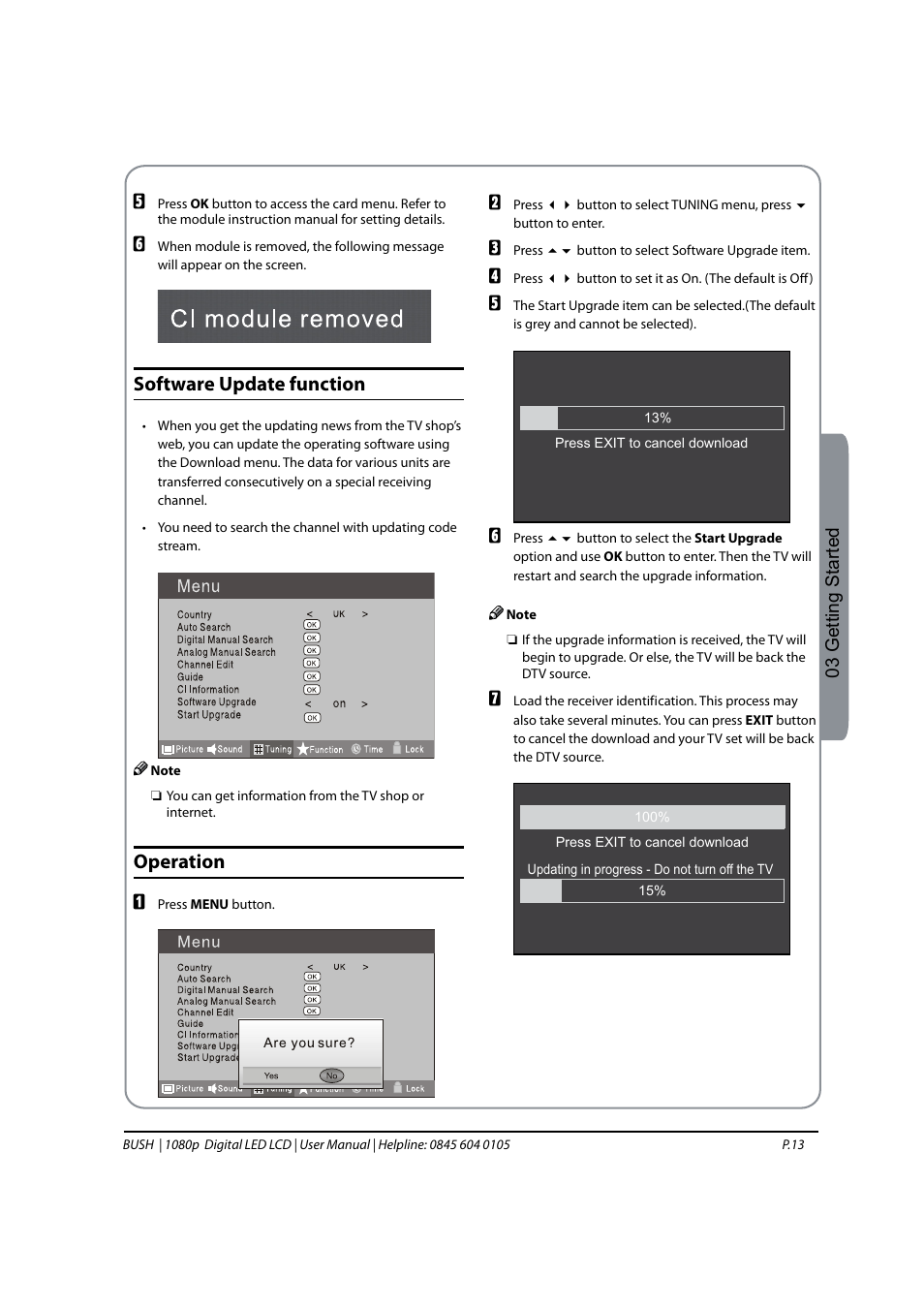 Software update function, Operation, 03 getting started | BUSH 1080P User Manual | Page 14 / 30