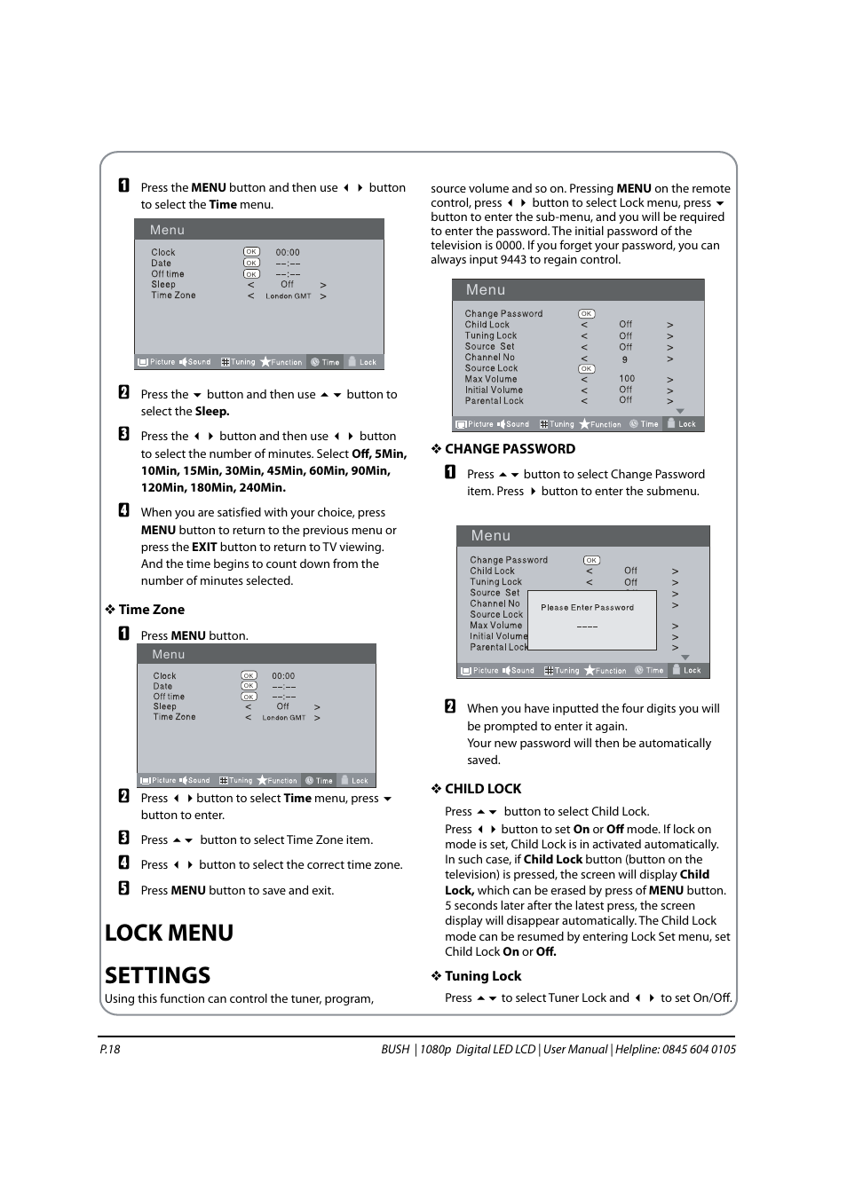 Lock menu settings | BUSH 1080P User Manual | Page 19 / 30