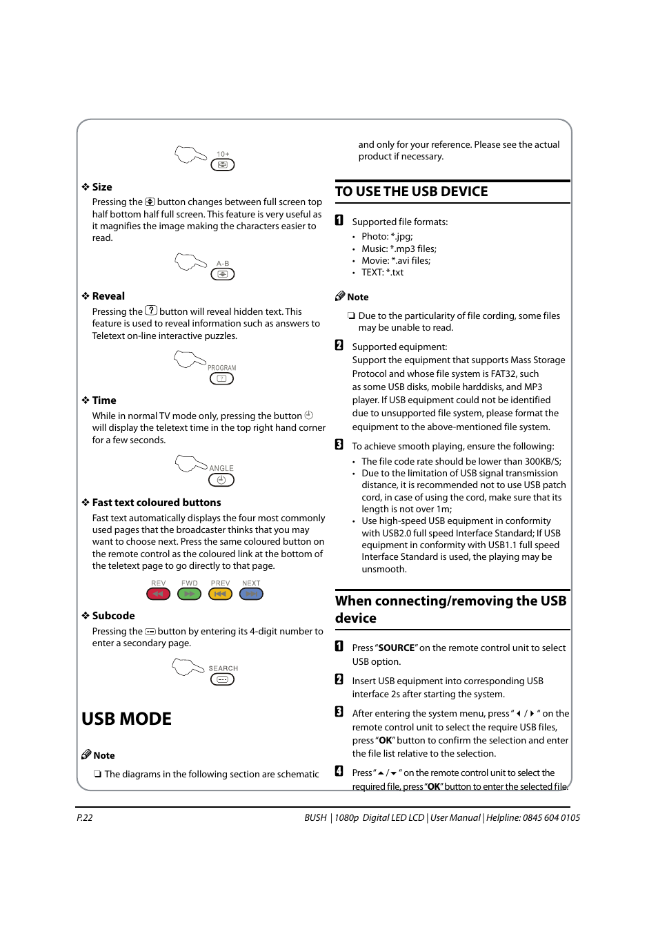 Usb mode, When connecting/removing the usb device | BUSH 1080P User Manual | Page 23 / 30