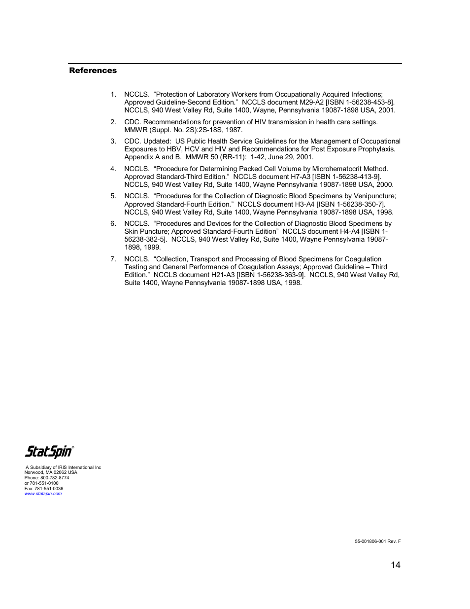 Iris Sample Processing Statspin® MP Multipurpose Centrifuge User Manual | Page 18 / 19