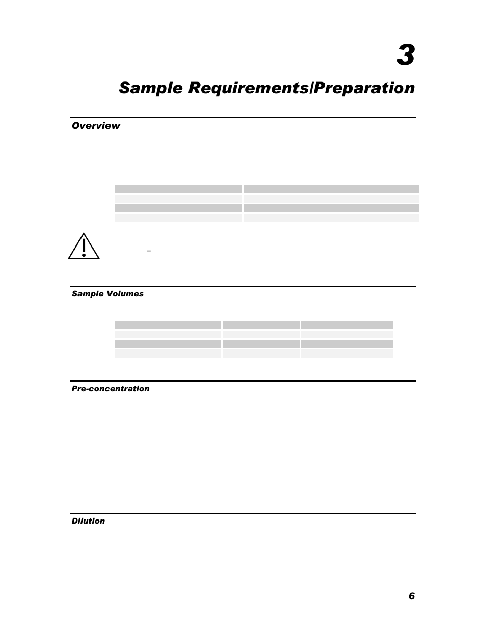 Section, Overview sample volumes pre-concentration dilution, Sample requirements/preparation | Iris Sample Processing StatSpin® CytoFuge 12 Versatile Cytocentrifuge System User Manual | Page 11 / 21