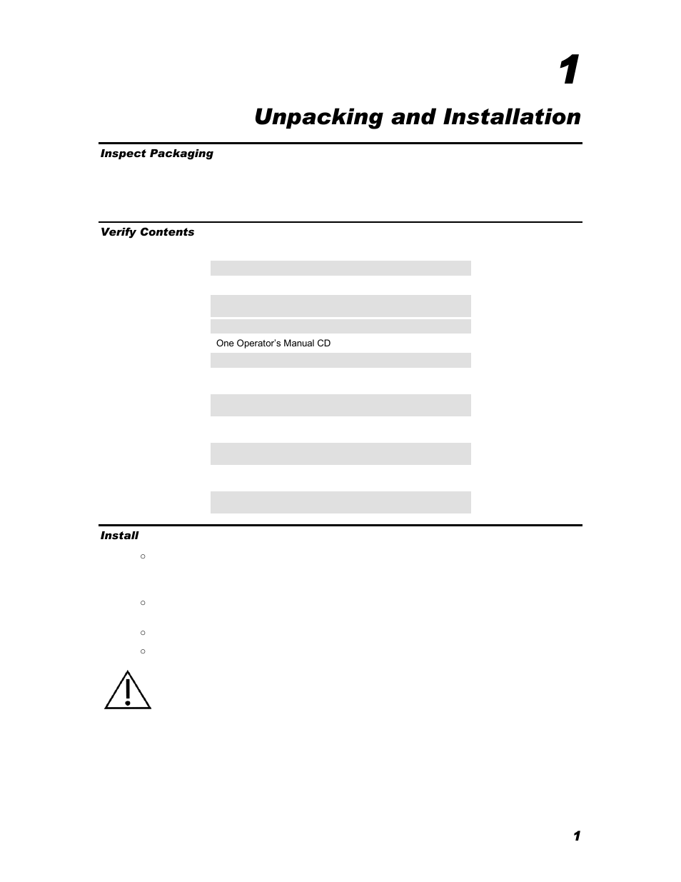 Section, Inspect packaging verify contents install, Unpacking and installation | Iris Sample Processing StatSpin® CytoFuge 12 Versatile Cytocentrifuge System User Manual | Page 6 / 21