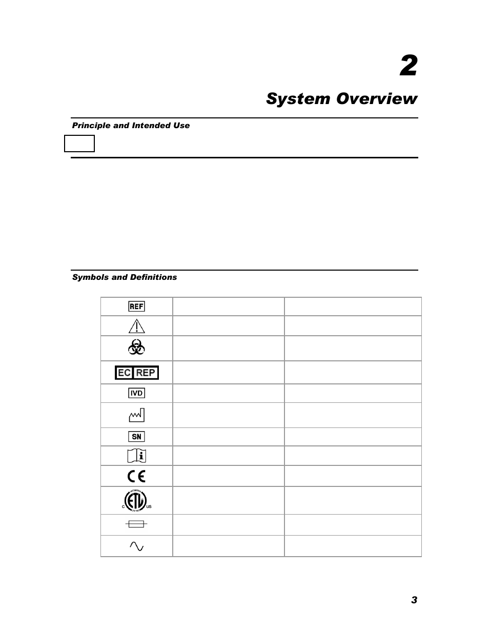 Section, Principle and intended use symbols and definitions, System overview | Iris Sample Processing StatSpin® CytoFuge 12 Versatile Cytocentrifuge System User Manual | Page 8 / 21