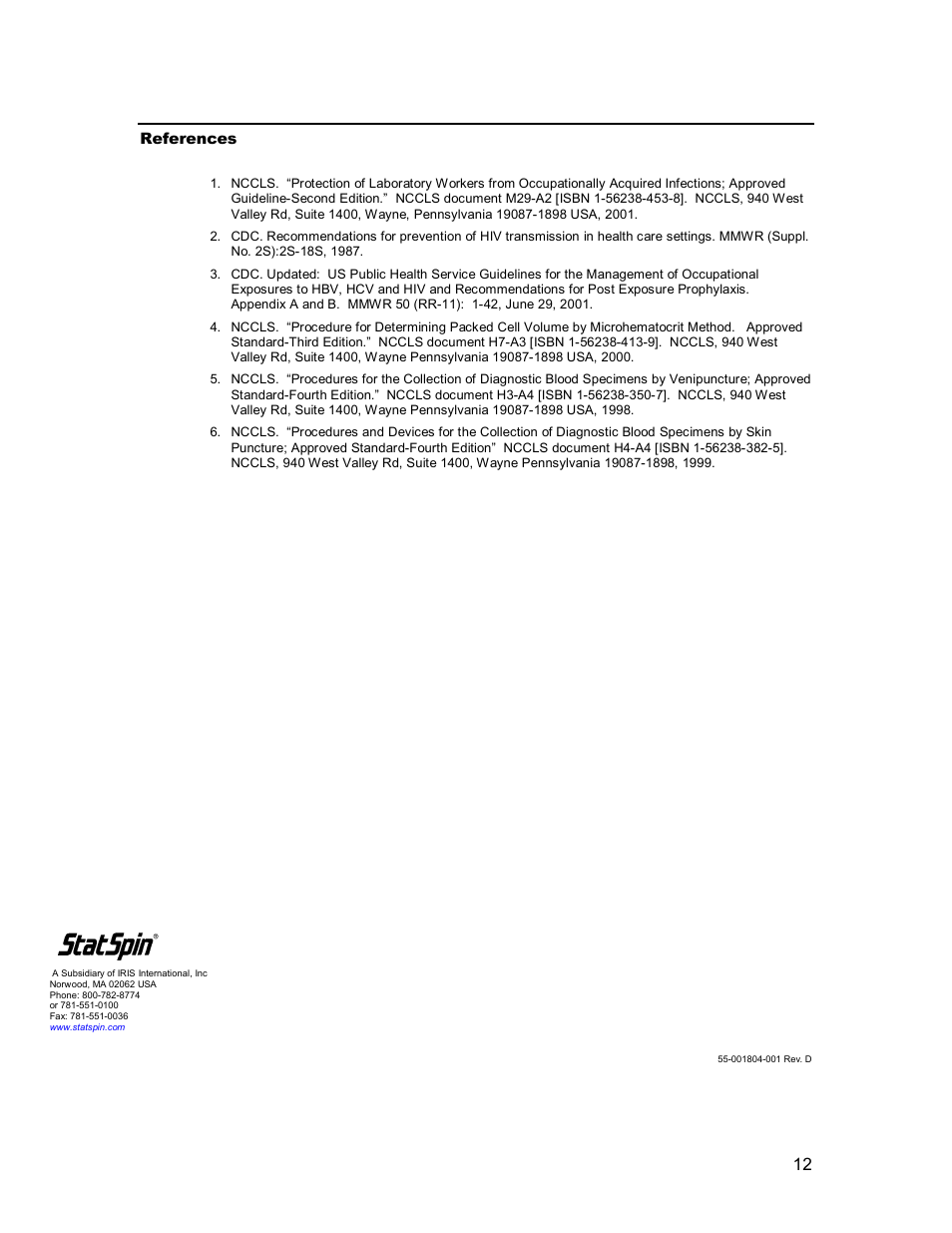 Iris Sample Processing StatSpin® CritSpin Microhematocrit System User Manual | Page 16 / 17