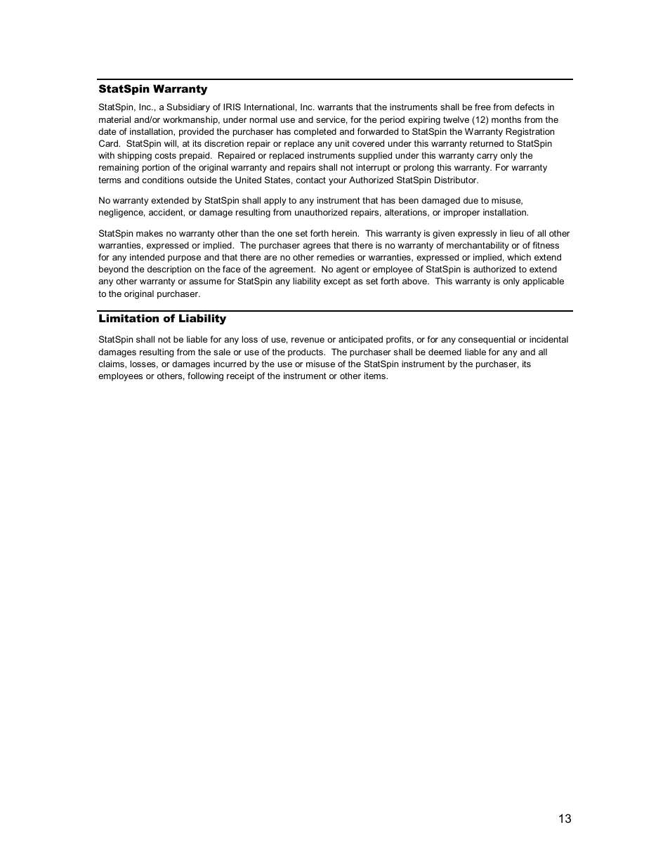 Iris Sample Processing StatSpin® CritSpin Microhematocrit System User Manual | Page 17 / 17