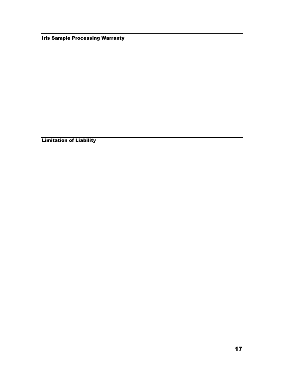 Iris sample processing warranty, Limitation of liability | Iris Sample Processing StatSpin® ThermoBrite Denaturation and Hybridization User Manual | Page 21 / 21