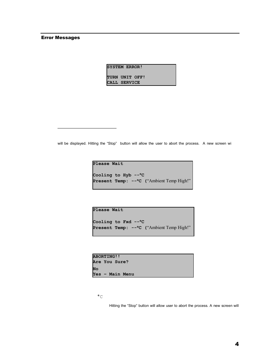 Error messages | Iris Sample Processing StatSpin® ThermoBrite Denaturation and Hybridization User Manual | Page 8 / 21