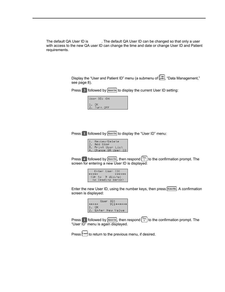 Changing the qa user id | ITC Avoximeter 1000E Whole Blood Oximeter User Manual | Page 27 / 82