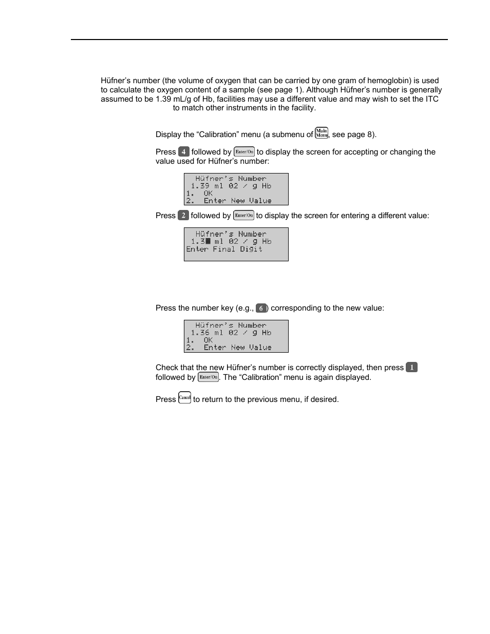 Entering a different value for hüfner’s number | ITC Avoximeter 1000E Whole Blood Oximeter User Manual | Page 31 / 82