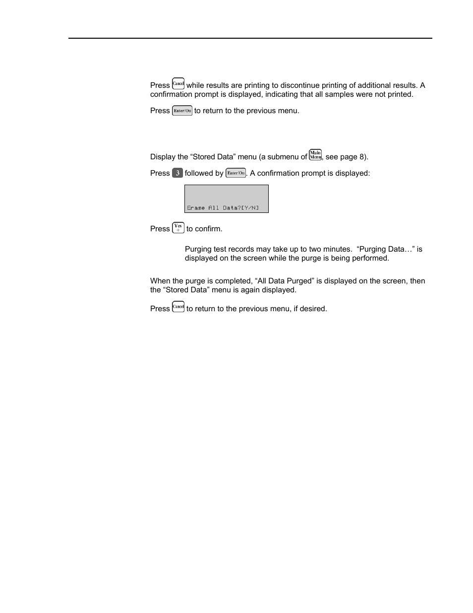 Aborting printing of results, Purging all test records | ITC Avoximeter 1000E Whole Blood Oximeter User Manual | Page 39 / 82
