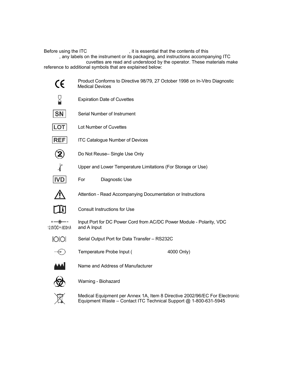 Important labels and symbols | ITC Avoximeter 1000E Whole Blood Oximeter User Manual | Page 6 / 82