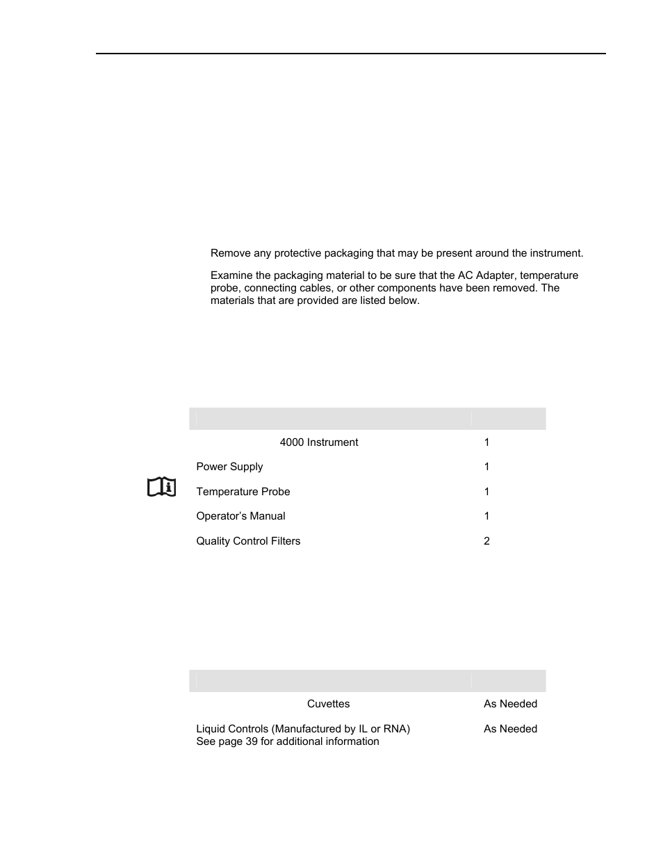 3 getting started, Unpacking and inspection, Materials provided | Materials required but not provided, Getting started | ITC Avoximeter 4000 Whole Blood CO-Oximeter User Manual | Page 21 / 78