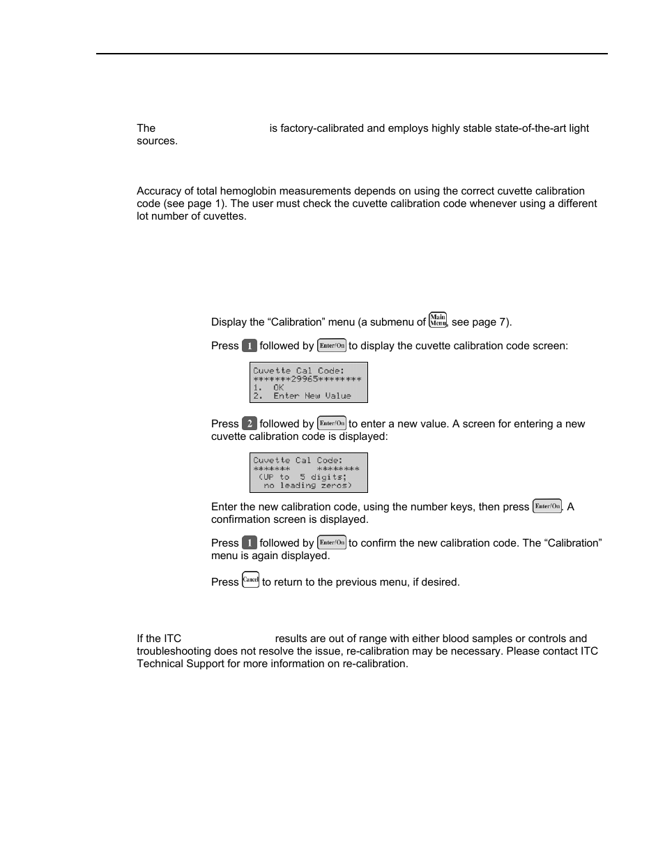 Calibration, Cuvette calibration code, Re-calibration | ITC Avoximeter 4000 Whole Blood CO-Oximeter User Manual | Page 37 / 78