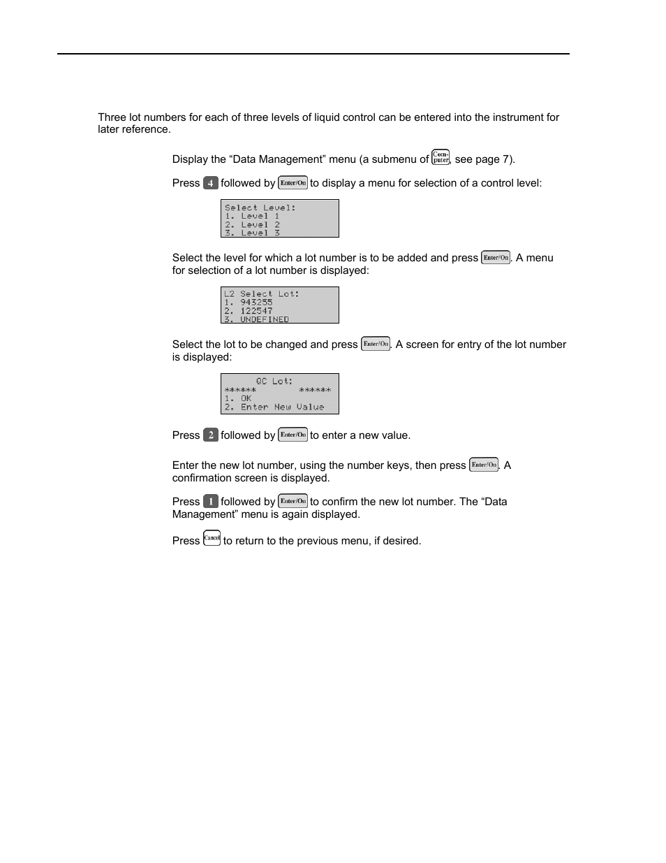 Entering liquid control lot numbers, Quid control lot numbers, Entering li | ITC Avoximeter 4000 Whole Blood CO-Oximeter User Manual | Page 50 / 78